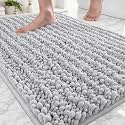 ILANGO Bathroom Rugs Silver 24x17,Extra Soft Absorbent Chenille Bath Rugs