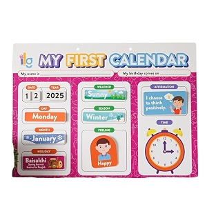 ilearnngrow my first calendar 2025  9-in-1 learning board with 80 cutouts