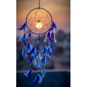 ilu dream catchers wall hangings home dcor handmade dreamcatcher for bedroom balcony garden party caf small ring beaded blue amp light blue feathers 17cm diameter length 60cm