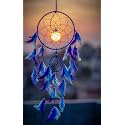 ILU® Dream Catchers Wall Hangings, Home Décor, Handmade Dreamcatcher for Bedroom, Balcony, Garden, Party, Café, Small Ring Beaded Blue & Light Blue Feathers 17cm Diameter Length 60cm