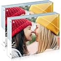 ILYXY 2 Pack Acrylic Frame 6x8, 20% Thicker, 24mm Thick Frameless Clear Picture Frame, Double Sided Magnetic Photo Frame, Free Standing Desktop Display Stand Acrylic Picture Frames