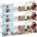 ILYXY 3 Pack Acrylic Frame 2x6, 20% Thicker, 20mm Thick Frameless Clear Picture Frame, Double Sided Magnetic Photo Frame, Free Standing Desktop Display Stand Acrylic Picture Frames