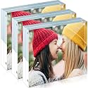 ILYXY 3 Pack Acrylic Frame 4x4, 20% Thicker, 20mm Thick Frameless Clear Picture Frame, Double Sided Magnetic Photo Frame, Free Standing Desktop Display Stand Acrylic Picture Frames