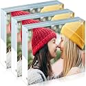 ILYXY 3 Pack Acrylic Frame 5x5, 20% Thicker, 20mm Thick Frameless Clear Picture Frame, Double Sided Magnetic Photo Frame, Free Standing Desktop Display Stand Acrylic Picture Frames