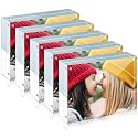 ILYXY 5 Pack Acrylic Frame 5x7, 20% Thicker, 24mm Thick Frameless Clear Picture Frame, Double Sided Magnetic Photo Frame, Free Standing Desktop Display Stand Acrylic Picture Frames