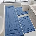 IM HOME Bathroom Rugs Sets 3 Piece, Ultra Soft Plush Fluffy Microfiber Absorbent Bath Mat, Non-Slip Backing, Machine Washable Bath Mats for Bathroom Floor, Tub, Toilet and Shower, Blue/Bordered