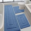 IM HOME Bathroom Rugs Sets 3 Piece, Ultra Soft Plush Fluffy Microfiber Absorbent Bath Mat, Non-Slip Backing, Machine Washable Bath Mats for Bathroom Floor, Tub, Toilet and Shower, Blue/Bordered