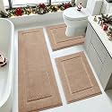 IM HOME Bathroom Rugs Sets 3 Piece, Ultra Soft Plush Fluffy Microfiber Absorbent Bath Mat, Non-Slip Backing, Machine Washable Bath Mats for Bathroom Floor, Tub, Toilet and Shower, Brown