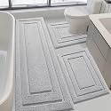 IM HOME Bathroom Rugs Sets 3 Piece, Ultra Soft Plush Fluffy Microfiber Absorbent Bath Mat, Non-Slip Backing, Machine Washable Bath Mats for Bathroom Floor, Tub, Toilet and Shower, Grey/Bordered