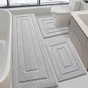 IM HOME Bathroom Rugs Sets 3 Piece, Ultra Soft Plush Fluffy Microfiber Absorbent Bath Mat, Non-Slip Backing, Machine Washable Bath Mats for Bathroom Floor, Tub, Toilet and Shower, Grey/Bordered