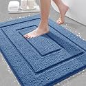 IM HOME Bathroom Rugs, Ultra Soft Plush Fluffy Microfiber Absorbent Bath Mat, Non-Slip Backing, Machine Washable Bath Mats for Bathroom Floor, Tub and Shower, Blue/24"x17"/Bordered