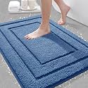 IM HOME Bathroom Rugs, Ultra Soft Plush Fluffy Microfiber Absorbent Bath Mat, Non-Slip Backing, Machine Washable Bath Mats for Bathroom Floor, Tub and Shower, Blue/24"x17"/Bordered