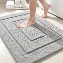 IM HOME Bathroom Rugs, Ultra Soft Plush Fluffy Microfiber Absorbent Bath Mat, Non-Slip Backing, Machine Washable Bath Mats for Bathroom Floor, Tub and Shower, Grey/32"x20"/Bordered