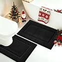 IM HOME Black Bathroom Rugs Sets 2 Piece, Ultra Soft Plush Fluffy Microfiber Absorbent Bath Mat, Non-Slip Backing, Machine Washable Bath Mats for Bathroom, Tub and Shower (24"x17" + U Shape 24"x20")