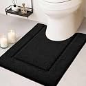 IM HOME Black Toilet Rugs, Ultra Soft Plush Fluffy Microfiber Absorbent Contour Bathroom Rugs for Toilet, Non-Slip Backing, Machine Washable Bath Mats for Bathroom, Tub, U-Shaped 24"x20"