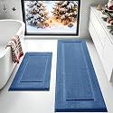 IM HOME Blue Bathroom Rugs Sets 2 Piece, Ultra Soft Plush Fluffy Microfiber Absorbent Bath Mat, Non-Slip Backing, Machine Washable Rug for Bathroom Floor, Tub and Shower (24"x17" + 48"x20")