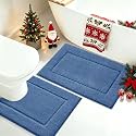 IM HOME Blue Bathroom Rugs Sets 2 Piece, Ultra Soft Plush Fluffy Microfiber Absorbent Bath Mat, Non-Slip Backing, Machine Washable Bath Mats for Bathroom, Tub and Shower (24"x17" + U Shape 24"x20")