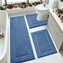 IM HOME Blue Bathroom Rugs Sets 3 Piece, Ultra Soft Plush Fluffy Microfiber Absorbent Bath Mat, Non-Slip Backing, Machine Washable Bath Mats for Bathroom Floor, Tub, Toilet and Shower