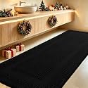 IM HOME Extra Large Waffle Bath Mat, Boho Bathroom Rugs Absorbent Non Slip, Soft Bathroom Mats, Machine Washable Knit Bath Rugs with Tassels for Bathroom, Bedroom, Kitchen, Shower, Tub, Black, 6'x2'
