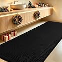 IM HOME Extra Large Waffle Bath Mat, Boho Bathroom Rugs Absorbent Non Slip, Ultra Soft Bathroom Mat, Machine Washable Knit Bath Rugs with Border for Bathroom, Bedroom, Kitchen, Shower, 5'x2', Black