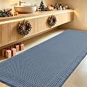 IM HOME Extra Large Waffle Bath Mat, Boho Bathroom Rugs Absorbent Non Slip, Ultra Soft Bathroom Mat, Machine Washable Knit Bath Rugs with Border for Bathroom, Bedroom, Kitchen, Shower, 6'x2', Blue