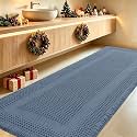 IM HOME Extra Large Waffle Bath Mat, Boho Bathroom Rugs Absorbent Non Slip, Ultra Soft Bathroom Mat, Machine Washable Knit Bath Rugs with Tassels for Bathroom, Bedroom, Kitchen, Shower, 6'x2', Blue