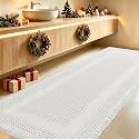 IM HOME Extra Large Waffle Bath Mat, Boho Bathroom Rugs Absorbent Non Slip, Ultra Soft Bathroom Mat, Machine Washable Knit Bath Rugs with Tassels for Bathroom, Bedroom, Kitchen, Shower, 6'x2', White