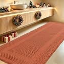 IM HOME Extra Large Waffle Bath Mat, Boho Bathroom Rugs Absorbent Non Slip, Ultra Soft Bathroom Mat, Machine Washable Knit Bath Rugs with Tassels for Bathroom,Bedroom,Kitchen,Tub,5'x2', Burnt Orange