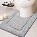 IM HOME Gray Toilet Rugs, Ultra Soft Plush Fluffy Microfiber Absorbent Contour Bathroom Rugs for Toilet, Non-Slip Backing, Machine Washable Bath Mats for Bathroom, Tub, Grey/U-Shaped 24"x20"