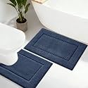 IM HOME Navy Blue Bathroom Rugs Sets 2 Piece, Ultra Soft Plush Fluffy Microfiber Absorbent Bath Mat, Non-Slip Backing, Machine Washable Bath Mats for Bathroom (24"x17" + U Shape 24"x20")
