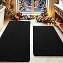 IM HOME Upgrade Waffle Bath Mat Set 2 Piece, Boho Bathroom Rugs Absorbent Non Slip, Ultra Soft Bathroom Mat, Machine Washable Knit Bath Rugs with Herringbones for Bathroom, Bedroom, Kitchen, Black