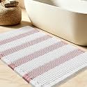 IM HOME Upgrade Waffle Bath Mat, Boho Bathroom Rugs Absorbent Non Slip, Ultra Soft Bathroom Mat, Machine Washable Knit Bath Rugs with Stripe for Bathroom, Bedroom, Kitchen, Tub, 24"x17", Pink &amp; White