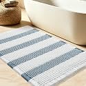 IM HOME Upgrade Waffle Bath Mat, Boho Bathroom Rugs Absorbent Non Slip, Ultra Soft Bathroom Mat, Machine Washable Knit Bath Rugs with Stripe for Bathroom, Bedroom, Kitchen, Tub, 32"x20", Blue &amp; White