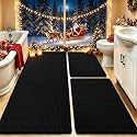 IM HOME Upgrade Waffle Bath Mat Set 3 Piece, Boho Bathroom Rugs Absorbent Non Slip, Ultra Soft Bathroom Mat, Machine Washable Knit Bath Rugs with Herringbones for Bathroom, Bedroom, Kitchen, Black