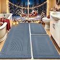 IM HOME Upgrade Waffle Bath Mat Set 3 Piece, Boho Bathroom Rugs Absorbent Non Slip, Soft Bathroom Mats, Machine Washable Knit Bath Rugs with Tassels for Bathroom, Bedroom, Kitchen, Shower, Tub, Blue
