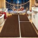 IM HOME Waffle Bath Mat Set 3 Piece, Boho Woven Modern Bath Rug Absorbent Non Slip, Soft Bathroom Mats, Machine Washable Knit Bath Rugs with Tassels for Bathroom, Bedroom, Kitchen, Shower, Tub, Brown