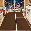 IM HOME Waffle Bath Mat Set 3 Piece, Boho Woven Modern Bath Rug Absorbent Non Slip, Soft Bathroom Mats, Machine Washable Knit Bath Rugs with Border for Bathroom, Bedroom, Kitchen, Shower, Tub, Brown