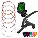 IMAGINEA Acoustic Guitar Tuner Capo String Set with Picks | Guitar Accessories Combo for Electric Guitar | Clip-On Tuner, Steel Strings, Capo(5 Picks,Multicolour)