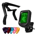 IMAGINEA Guitar Accessories Combo Kit with Digital Clip-On Tuner, Guitar Capo, 5 Picks | Tuner and Capo Set for Acoustic & Electric Guitar for Beginners