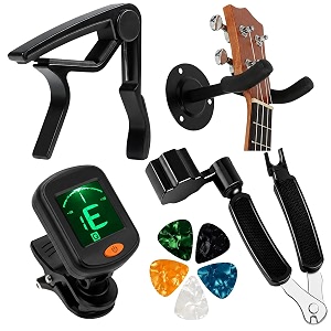 imaginea guitar accessories kit with clip-on digital tuner capo wall mount hanger string winder cutter tool amp 5 picks  complete guitar maintenance and playing set