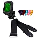 IMAGINEA Guitar Accessories Kit with Digital Clip-On Tuner, Adjustable Black Strap, 5 Picks Free | Tuning Device, Nylon Guitar Belt | Combo Set for Acoustic Electric Guitar Players Beginners Pros