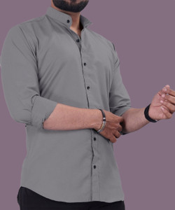 IMANFASHION Men Solid Casual Grey Shirt