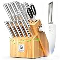 imarku Gyutou Knife Set Natural Wood with No Serrated Steak Knives, 14 Pcs