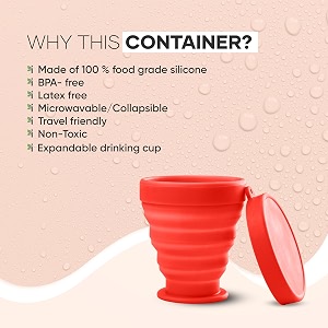 reusable menstrual cup for women  us fda registered  100 medical-grade liquid silicone ultra soft odour amp rash free cups - sterilizing red container  large period cup - transparent