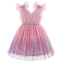IMEKIS Toddler Kids Girls Butterfly Dress Sparkle Sequins Tulle Wedding Formal Birthday Dresses 2-10T