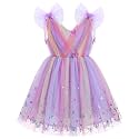 IMEKIS Toddler Kids Girls Butterfly Dress Sparkle Sequins Tulle Wedding Formal Birthday Dresses 2-10T