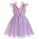 IMEKIS Toddler Kids Girls Butterfly Dress Sparkle Sequins Tulle Wedding Formal Birthday Dresses 2-10T