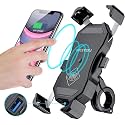 iMESTOU Waterproof Motorcycle Wireless 15W Qi/USB Quick Charger 3.0 Phone Holder 2 in 1 Mount on 22-32mm Handlebar or Rear-view Mirror Pole Fast Charging for 3.5-6.5 inch Cellphones-Black