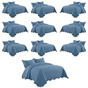Imperial Rooms Twin Quilt Washed Blue Leaf 10 Pack for Hotel Guest Room