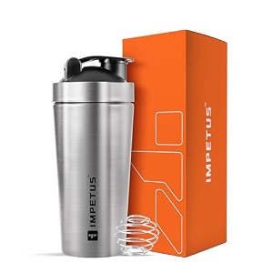 impetus stainless steel protein shaker bottle 750ml  leakproof gym shaker with measurement markings  for protein pre-workout amp fitness drinks  silver